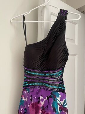 Vintage Cache Black Dress with Purple and Teal Sequin Trim